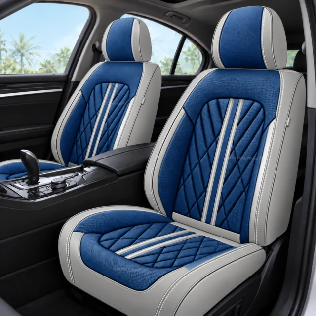 Waterproof Leather Car Seat Covers — Blue & Gray