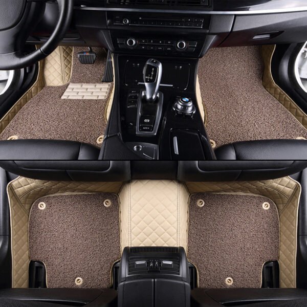 CUSTOMIZED DOUBLE-LAYER BEIGE BASE WITH LIGHT BROWN LOOP PILE CAR MATS