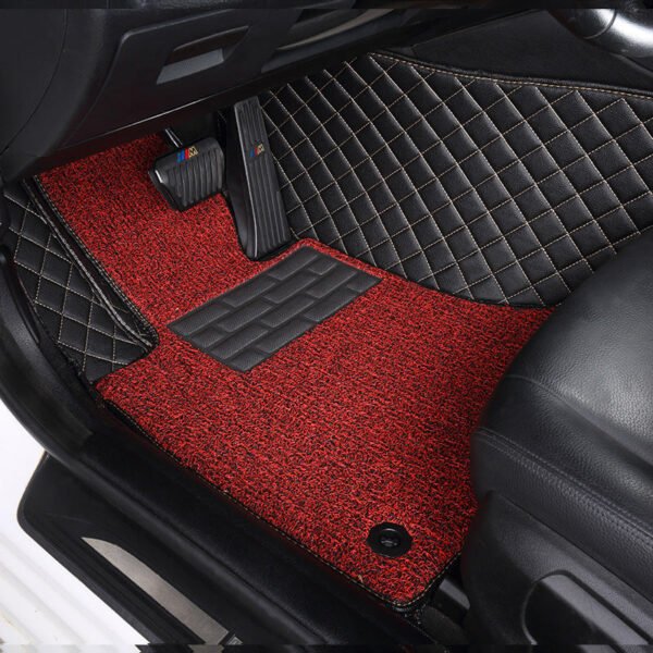 CUSTOMIZED DOUBLE-LAYER BLACK BASE WITH RED LOOP PILE CAR MATS