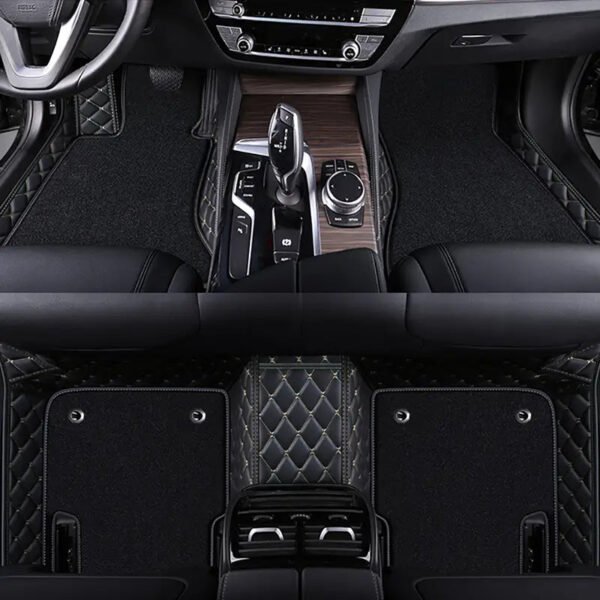 BLACK & BEIGE STITCHING  BASE WITH BLACK CARPET DOUBLE LAYER CAR FLOOR MAT