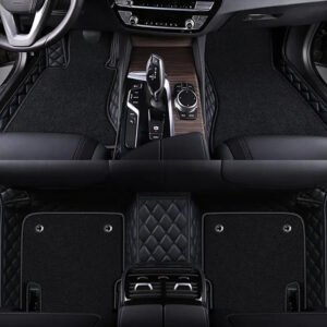 BLACK & BLACK STITCHING  BASE WITH BLACK  CARPET DOUBLE LAYER CAR FLOOR MAT