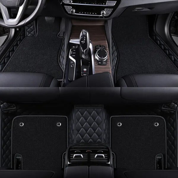BLACK & BLACK STITCHING  BASE WITH BLACK  CARPET DOUBLE LAYER CAR FLOOR MAT