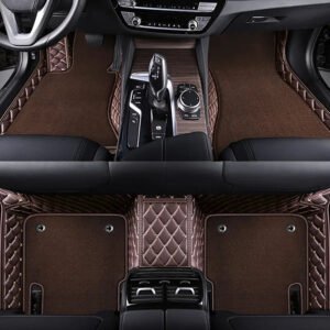 COFFEE & BEIGE STITCHING  BASE WITH COFFEE CARPET DOUBLE LAYER CAR FLOOR MAT